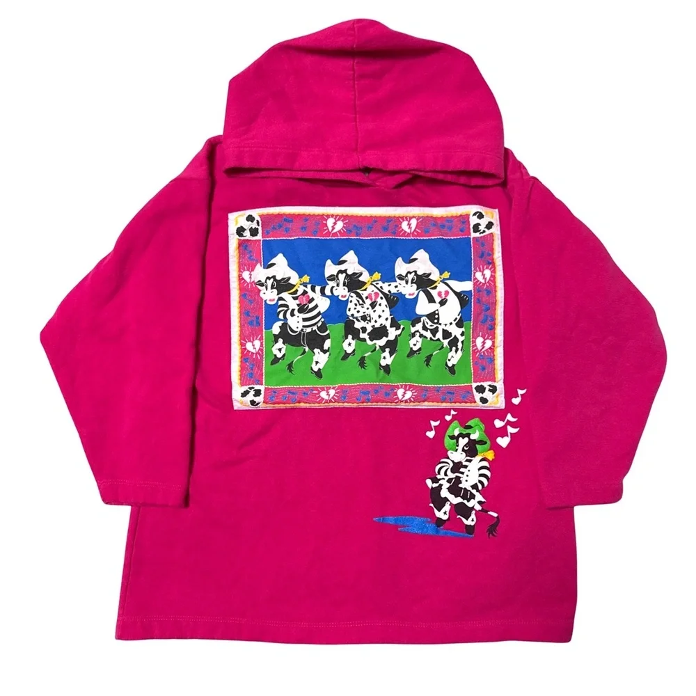 Vtg Spumoni‎ Pink Hoodie Set Dancing Cows Graphic Bandana print Stirrup Pants 14
